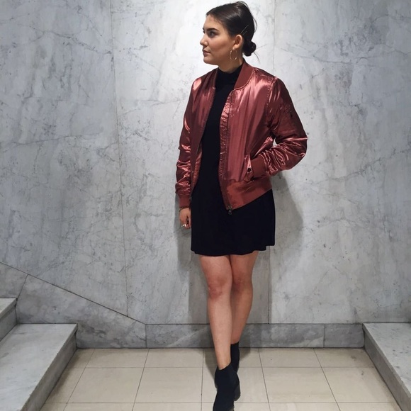 Topshop Rose/Rust Sheen Bomber - Picture 8 of 8